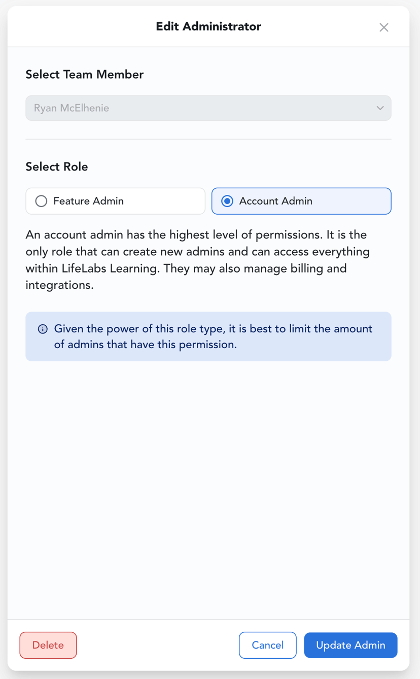Manage Admin users on your account